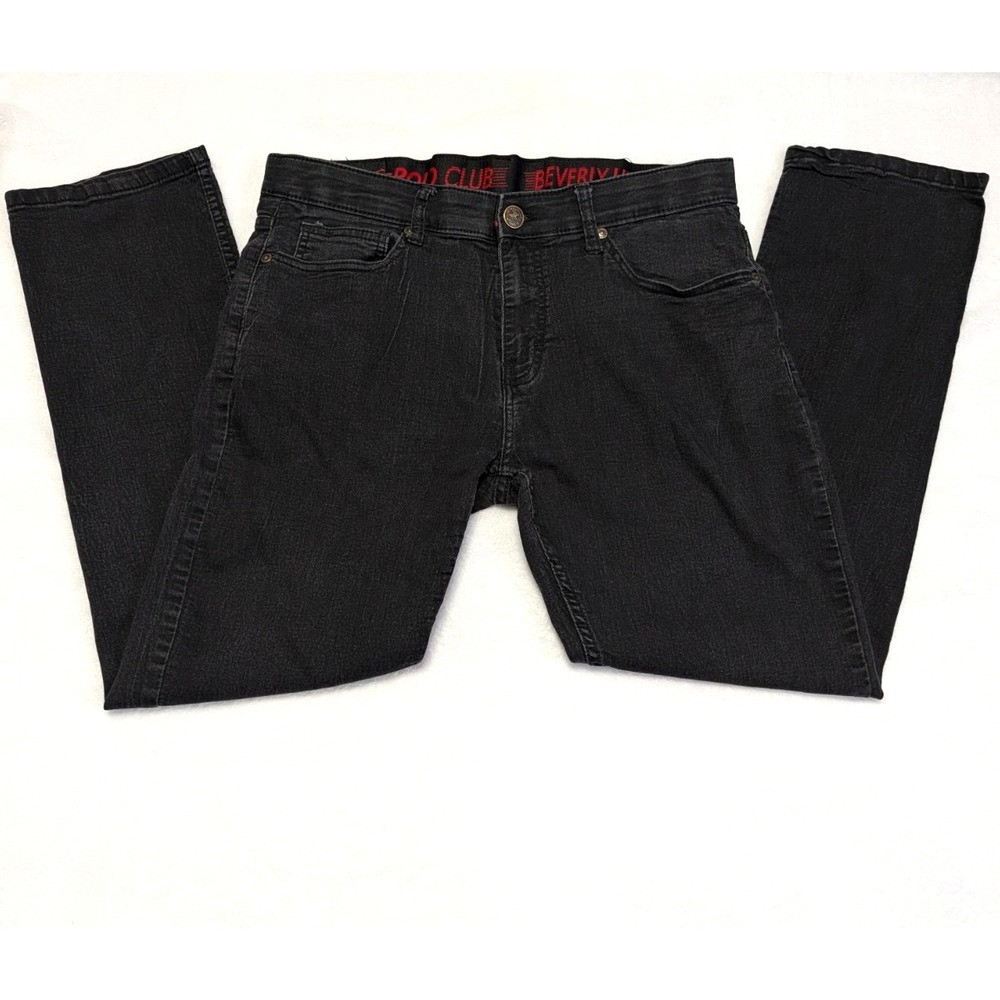 Beverly Hills Polo Club Mens Black Jeans 34 x 30 Slim Fit Flex Stretch Denim